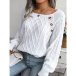 Women Casual Square Collar Buttons Long Sleeve Knitted Pullover Sweaters for Autumn Winter 2025 - Image 2