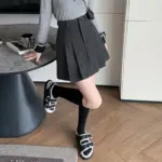 Seoulish High Waist Vintage Woolen Women's A-line Short Skirts 2025 New Vintage Autumn Winter Pleated Casual Skater Mini Skirts - Image 3