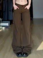 Brown Wide Leg Women's Jeans Y2K Grunge Style Low Rise Baggy Denim Pants Vintage Retro Casual Streetwear Korean Fashion Trousers - Image 2