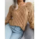 Women Casual Square Collar Buttons Long Sleeve Knitted Pullover Sweaters for Autumn Winter 2025 - Image 3